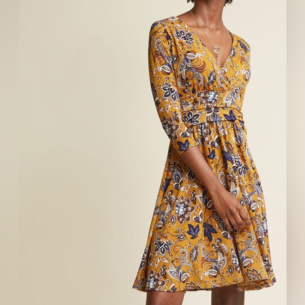 Jessy B Surplice Knit A-Line Dress in Goldenrod